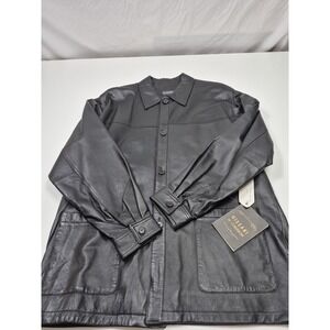 Missani Le Collezioni Coat Mens L Black Leather Collared Lined Pockets